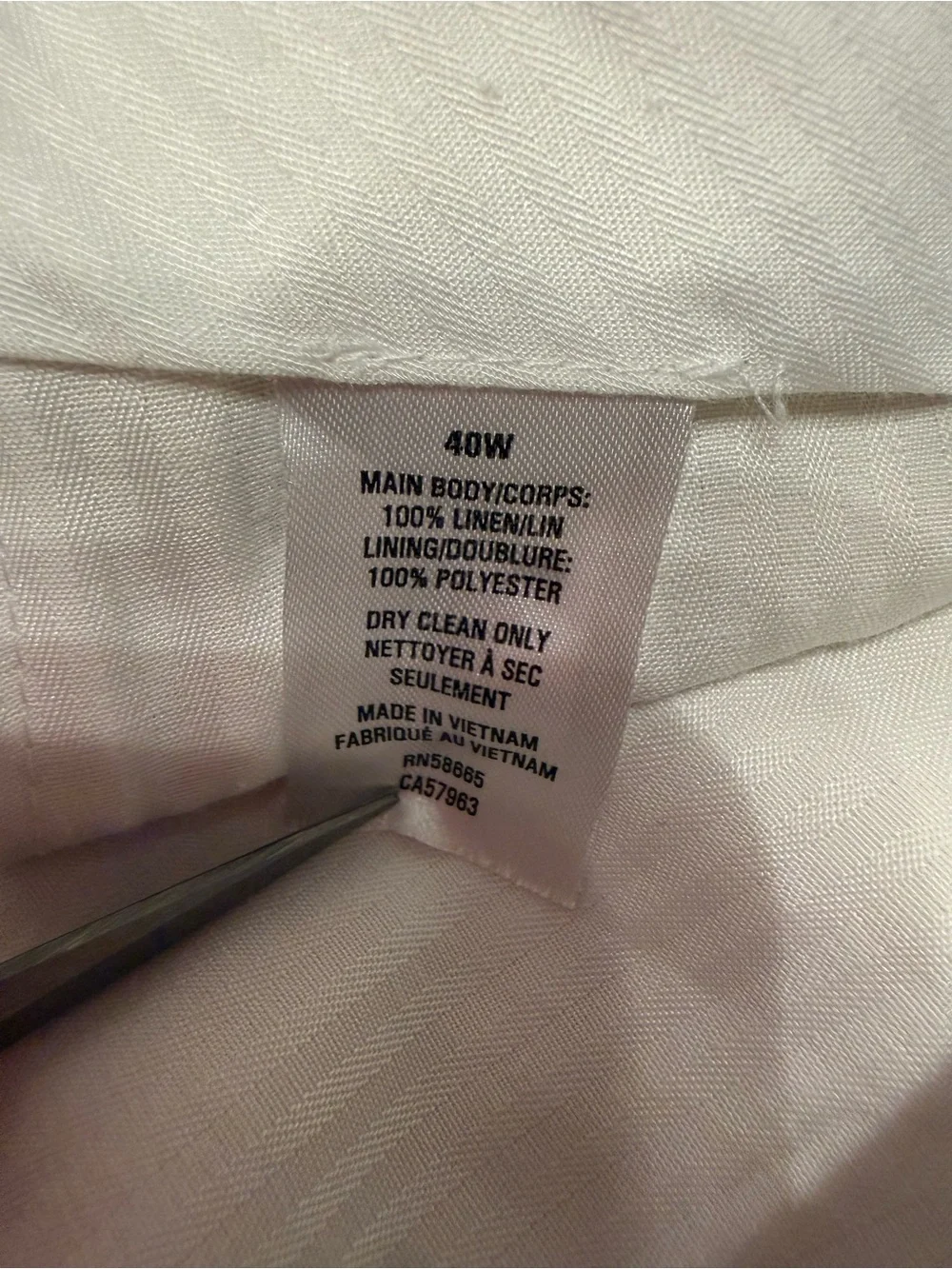 Nordstrom Men’s 100% Linen Trousers 40W Beige Tessuti di Sondrio Italian Fabric